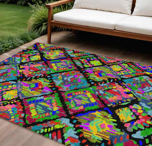 HomeRoots 5' Bold Geometric Indoor Outdoor Area Rug in Black, Yellow & Green - Durable, Washable & Stylish 9' X 12' 609128