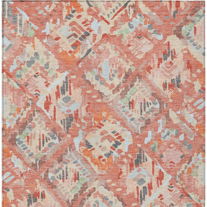 HomeRoots 5' Coral and Orange Geometric Area Rug - Stylish, Washable, Stain-Resistant Design for Indoor/Outdoor Use 5' X 8' 609131