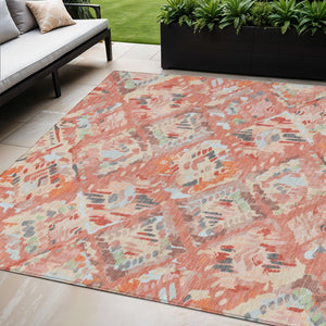 HomeRoots 5' Coral and Orange Geometric Area Rug - Stylish, Washable, Stain-Resistant Design for Indoor/Outdoor Use 5' X 8' 609131
