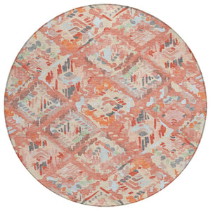 HomeRoots 5' Coral and Orange Geometric Area Rug - Stylish, Washable, Stain-Resistant Design for Indoor/Outdoor Use 8' Round 609132