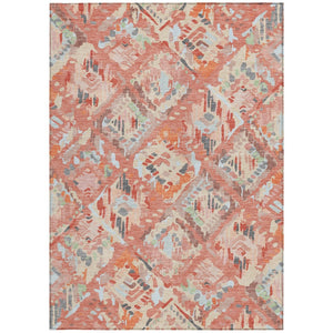 HomeRoots 5' Coral and Orange Geometric Area Rug - Stylish, Washable, Stain-Resistant Design for Indoor/Outdoor Use 8' X 10' 609133