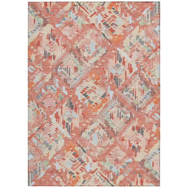 HomeRoots 5' Coral and Orange Geometric Area Rug - Stylish, Washable, Stain-Resistant Design for Indoor/Outdoor Use 8' X 10' 609133