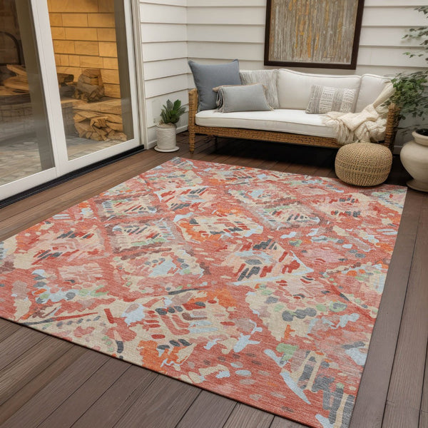 HomeRoots 5' Coral and Orange Geometric Area Rug - Stylish, Washable, Stain-Resistant Design for Indoor/Outdoor Use 8' X 10' 609133