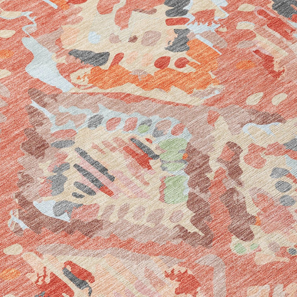 HomeRoots 5' Coral and Orange Geometric Area Rug - Stylish, Washable, Stain-Resistant Design for Indoor/Outdoor Use 8' X 10' 609133