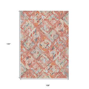HomeRoots 5' Coral and Orange Geometric Area Rug - Stylish, Washable, Stain-Resistant Design for Indoor/Outdoor Use 9' X 12' 609134