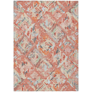 HomeRoots 5' Coral and Orange Geometric Area Rug - Stylish, Washable, Stain-Resistant Design for Indoor/Outdoor Use 9' X 12' 609134