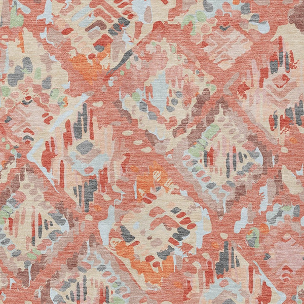 HomeRoots 5' Coral and Orange Geometric Area Rug - Stylish, Washable, Stain-Resistant Design for Indoor/Outdoor Use 9' X 12' 609134