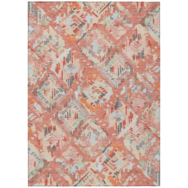 HomeRoots 5' Coral and Orange Geometric Area Rug - Stylish, Washable, Stain-Resistant Design for Indoor/Outdoor Use 10' X 14' 609135