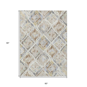 HomeRoots 5' Ivory and Cream Geometric Area Rug - Durable, Washable, Indoor/Outdoor Design for Any Space 5' X 8' 609137