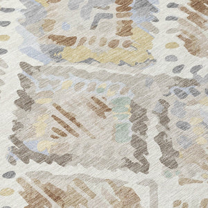 HomeRoots 5' Ivory and Cream Geometric Area Rug - Durable, Washable, Indoor/Outdoor Design for Any Space 8' Round 609138