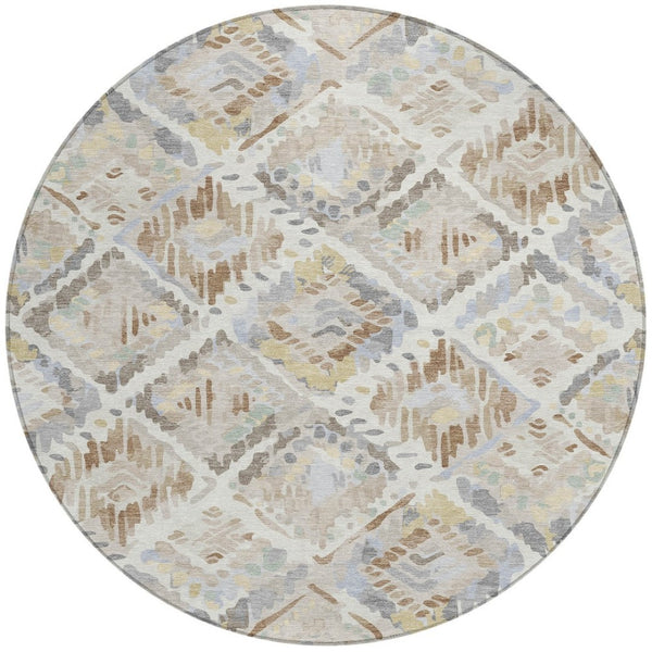 HomeRoots 5' Ivory and Cream Geometric Area Rug - Durable, Washable, Indoor/Outdoor Design for Any Space 8' Round 609138