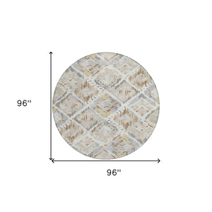HomeRoots 5' Ivory and Cream Geometric Area Rug - Durable, Washable, Indoor/Outdoor Design for Any Space 8' Round 609138