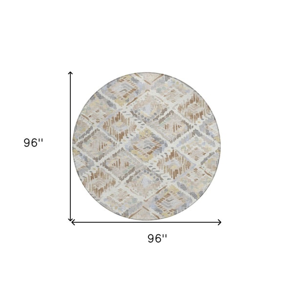 HomeRoots 5' Ivory and Cream Geometric Area Rug - Durable, Washable, Indoor/Outdoor Design for Any Space 8' Round 609138