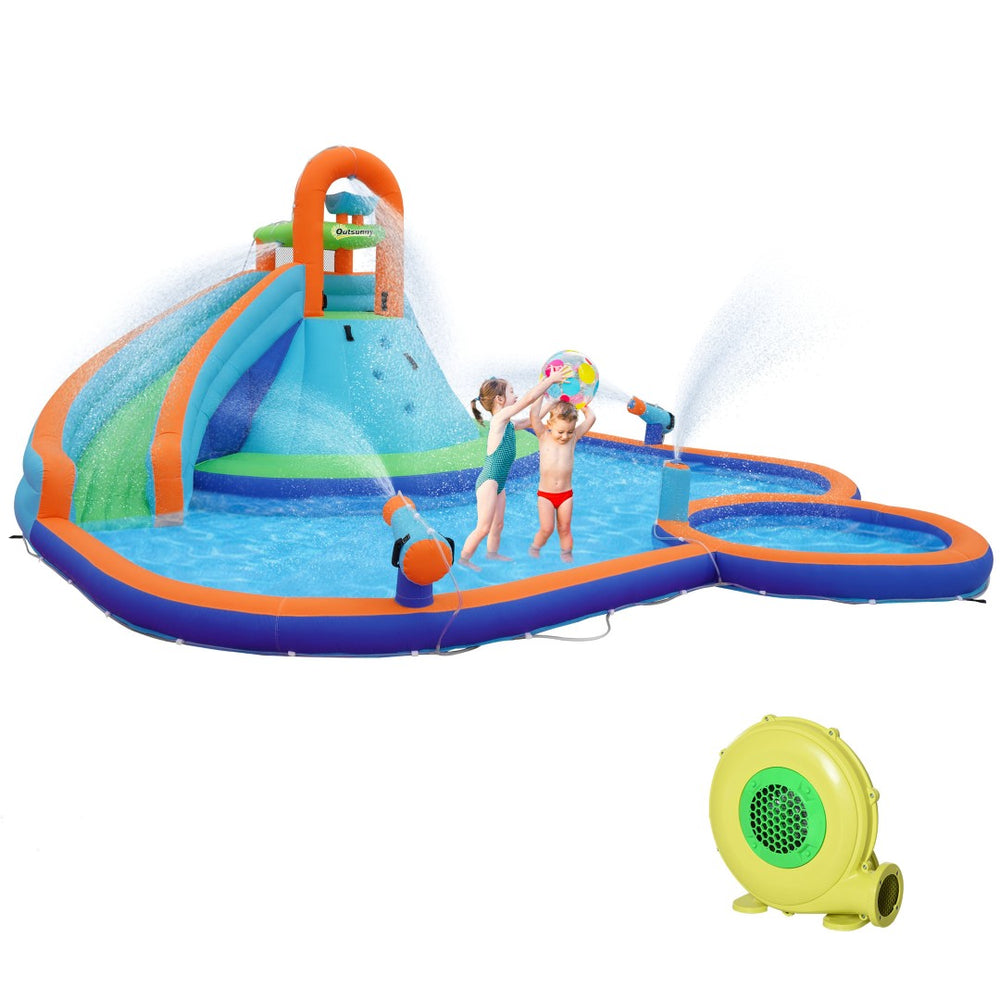 English Elm Outsunny 4-in-1 Inflatable Backyard Water Park with Slide Cannons and Splash Pool W2225P217313