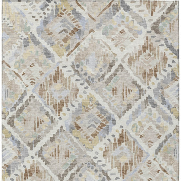 HomeRoots 5' Ivory and Cream Geometric Area Rug - Durable, Washable, Indoor/Outdoor Design for Any Space 9' X 12' 609140