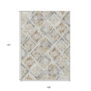HomeRoots 5' Ivory and Cream Geometric Area Rug - Durable, Washable, Indoor/Outdoor Design for Any Space 9' X 12' 609140