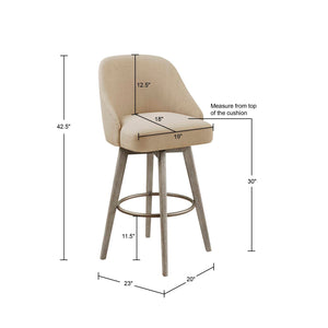 JLA Home Madison Park - Bar Stool Madison Park Pearce swivel counter stool, reclaimed grey rubberwood legs, comfy upholstered seat MP104-1053