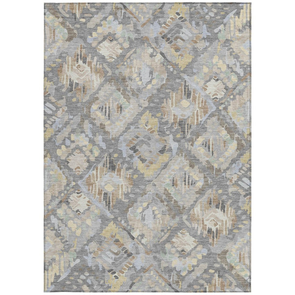 HomeRoots 5' Gray and Brown Geometric Indoor Outdoor Area Rug – Durable, Washable, Stylish for Any Space 5' X 8' 609143