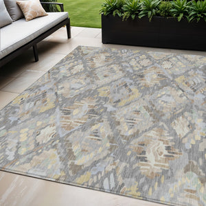 HomeRoots 5' Gray and Brown Geometric Indoor Outdoor Area Rug – Durable, Washable, Stylish for Any Space 5' X 8' 609143
