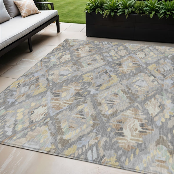 HomeRoots 5' Gray and Brown Geometric Indoor Outdoor Area Rug – Durable, Washable, Stylish for Any Space 5' X 8' 609143