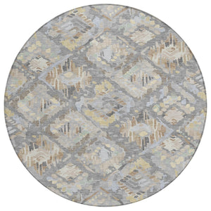 HomeRoots 5' Gray and Brown Geometric Indoor Outdoor Area Rug – Durable, Washable, Stylish for Any Space 8' Round 609144