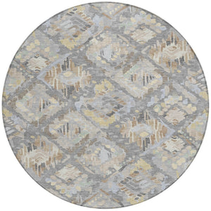 HomeRoots 5' Gray and Brown Geometric Indoor Outdoor Area Rug – Durable, Washable, Stylish for Any Space 8' Round 609144