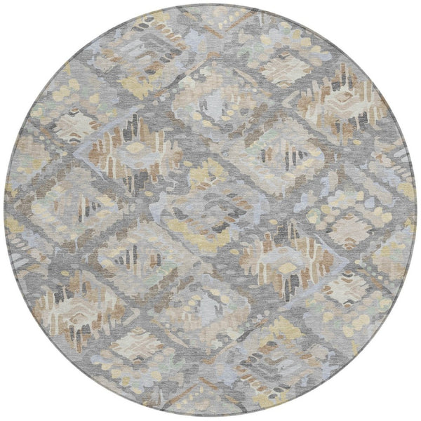HomeRoots 5' Gray and Brown Geometric Indoor Outdoor Area Rug – Durable, Washable, Stylish for Any Space 8' Round 609144