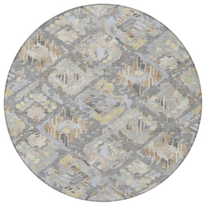HomeRoots 5' Gray and Brown Geometric Indoor Outdoor Area Rug – Durable, Washable, Stylish for Any Space 8' Round 609144