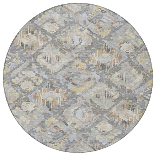 HomeRoots 5' Gray and Brown Geometric Indoor Outdoor Area Rug – Durable, Washable, Stylish for Any Space 8' Round 609144