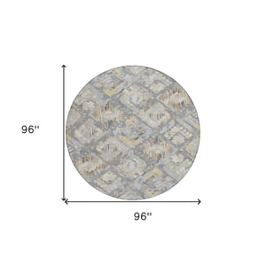 HomeRoots 5' Gray and Brown Geometric Indoor Outdoor Area Rug – Durable, Washable, Stylish for Any Space 8' Round 609144