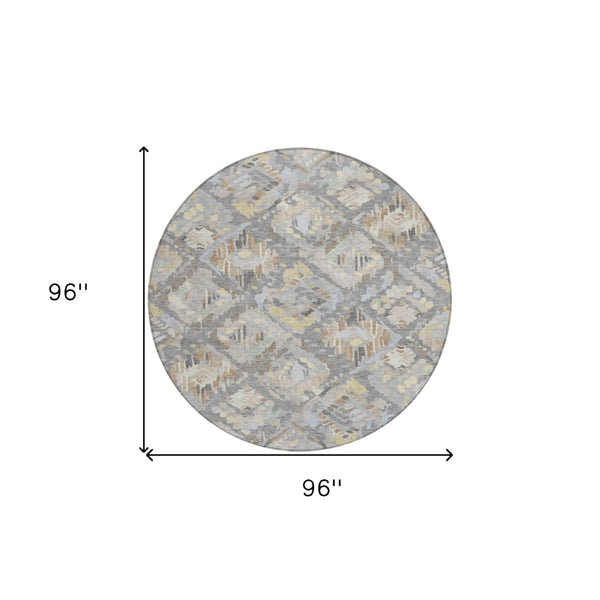 HomeRoots 5' Gray and Brown Geometric Indoor Outdoor Area Rug – Durable, Washable, Stylish for Any Space 8' Round 609144