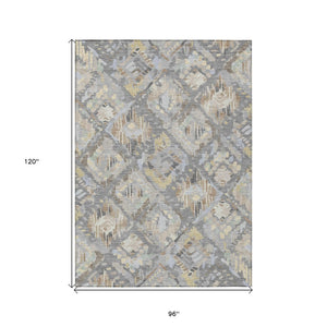 HomeRoots 5' Gray and Brown Geometric Indoor Outdoor Area Rug – Durable, Washable, Stylish for Any Space 8' X 10' 609145