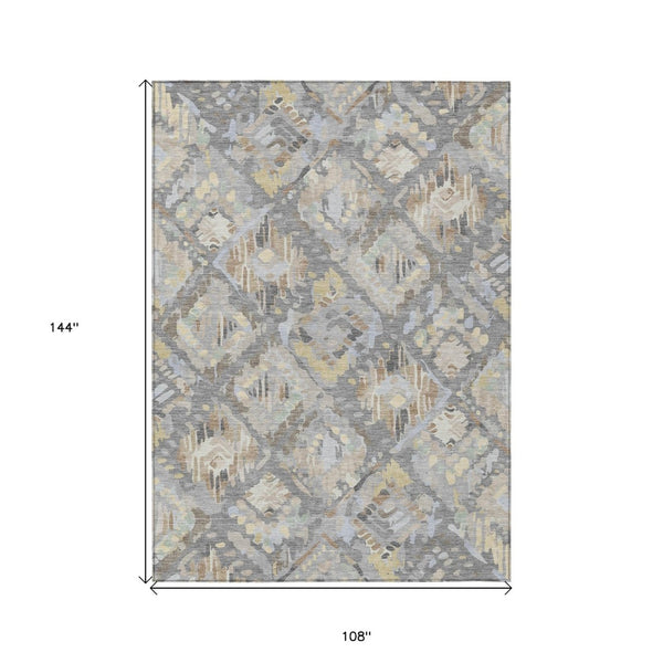 HomeRoots 5' Gray and Brown Geometric Indoor Outdoor Area Rug – Durable, Washable, Stylish for Any Space 9' X 12' 609146