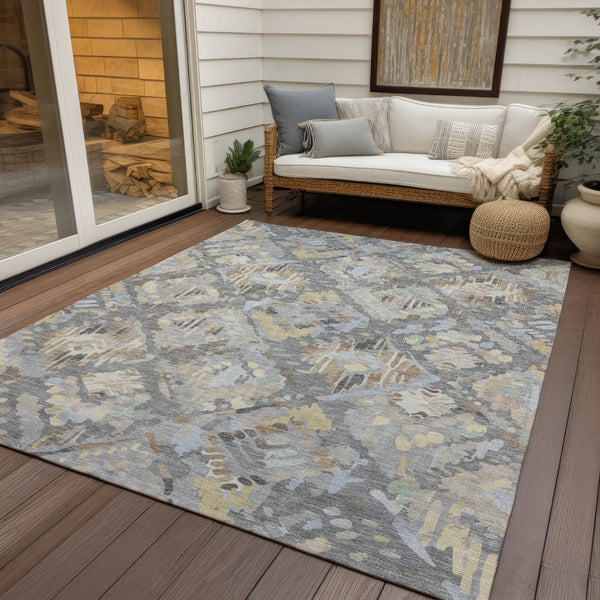 HomeRoots 5' Gray and Brown Geometric Indoor Outdoor Area Rug – Durable, Washable, Stylish for Any Space 9' X 12' 609146