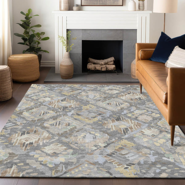 HomeRoots 5' Gray and Brown Geometric Indoor Outdoor Area Rug – Durable, Washable, Stylish for Any Space 9' X 12' 609146
