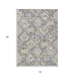 HomeRoots 5' Gray and Brown Geometric Indoor Outdoor Area Rug – Durable, Washable, Stylish for Any Space 10' X 14' 609147