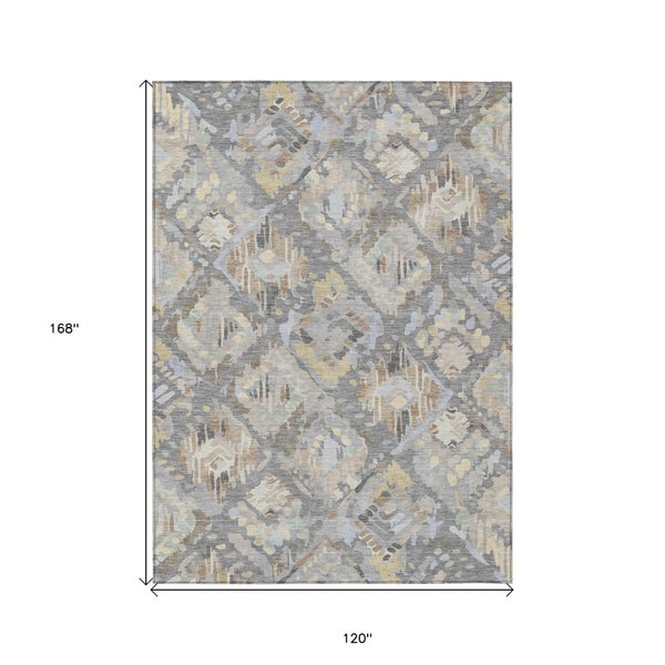 HomeRoots 5' Gray and Brown Geometric Indoor Outdoor Area Rug – Durable, Washable, Stylish for Any Space 10' X 14' 609147