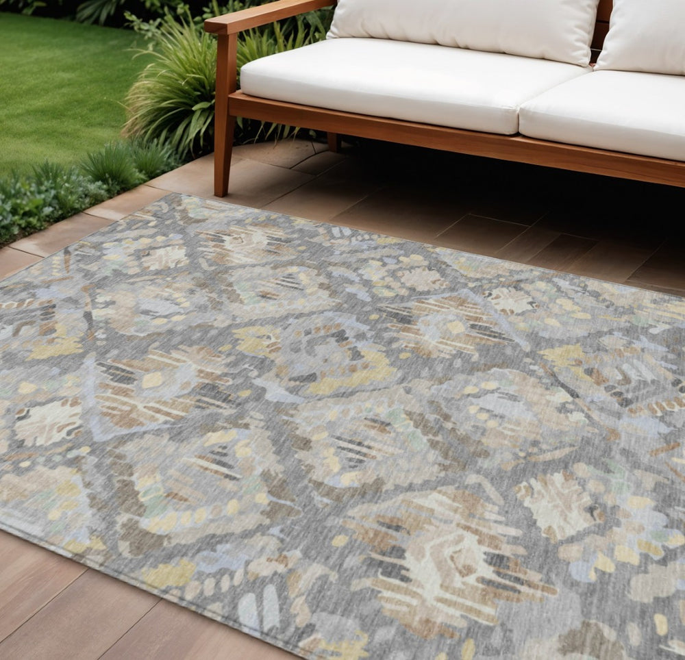 HomeRoots 5' Gray and Brown Geometric Indoor Outdoor Area Rug – Durable, Washable, Stylish for Any Space 10' X 14' 609147