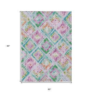 HomeRoots 5' Stylish Lavender and Purple Geometric Area Rug - Durable, Machine-Washable for Indoor/Outdoor Use 5' X 8' 609149