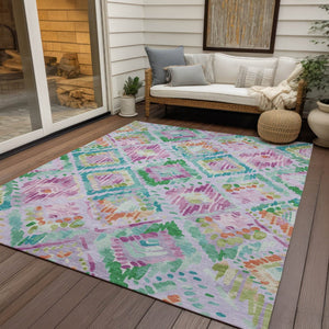HomeRoots 5' Stylish Lavender and Purple Geometric Area Rug - Durable, Machine-Washable for Indoor/Outdoor Use 5' X 8' 609149
