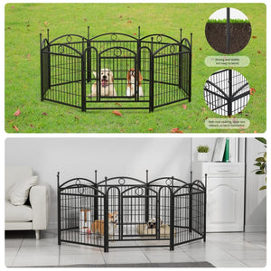 English Elm Dog Playpen 8 Panel Heavy Duty Iron Pet Enclosure Foldable Indoor Outdoor Exercise Pen Black W368P233996