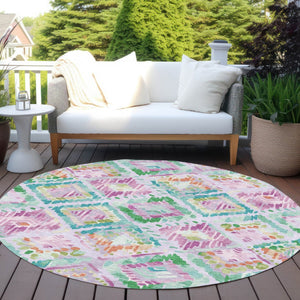 HomeRoots 5' Stylish Lavender and Purple Geometric Area Rug - Durable, Machine-Washable for Indoor/Outdoor Use 8' Round 609150