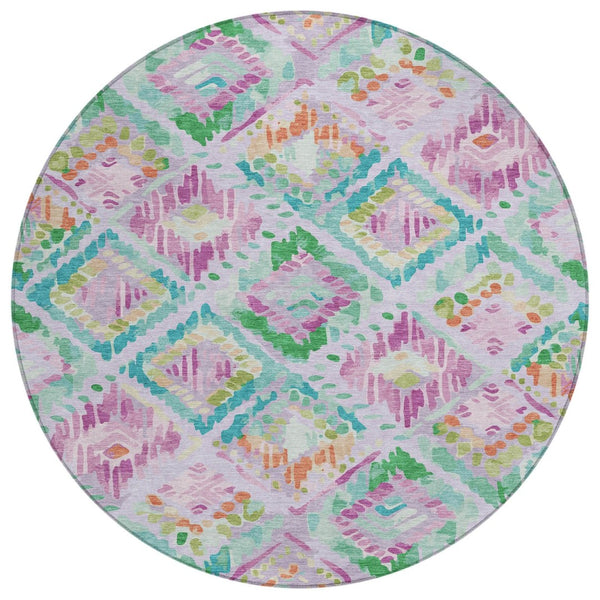 HomeRoots 5' Stylish Lavender and Purple Geometric Area Rug - Durable, Machine-Washable for Indoor/Outdoor Use 8' Round 609150