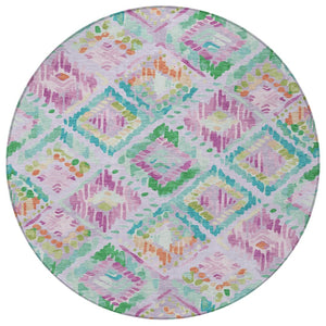 HomeRoots 5' Stylish Lavender and Purple Geometric Area Rug - Durable, Machine-Washable for Indoor/Outdoor Use 8' Round 609150