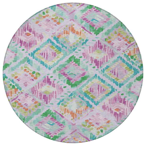 HomeRoots 5' Stylish Lavender and Purple Geometric Area Rug - Durable, Machine-Washable for Indoor/Outdoor Use 8' Round 609150