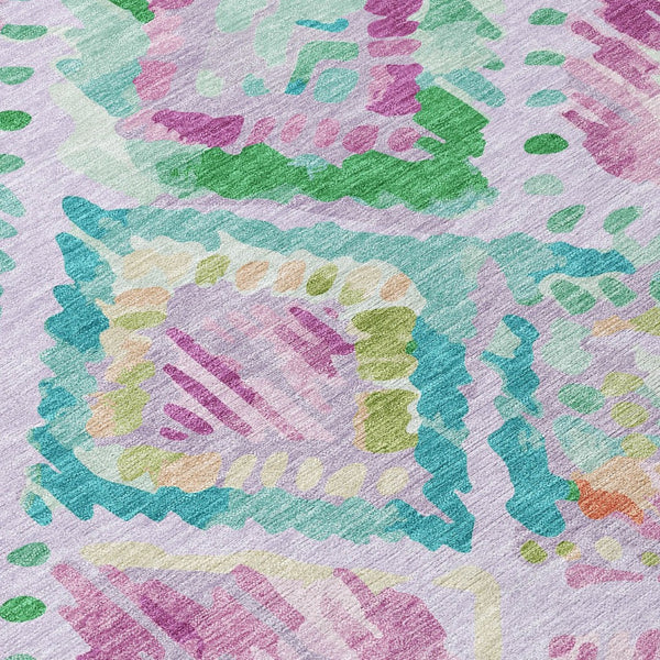 HomeRoots 5' Stylish Lavender and Purple Geometric Area Rug - Durable, Machine-Washable for Indoor/Outdoor Use 8' Round 609150