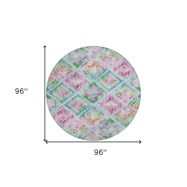 HomeRoots 5' Stylish Lavender and Purple Geometric Area Rug - Durable, Machine-Washable for Indoor/Outdoor Use 8' Round 609150