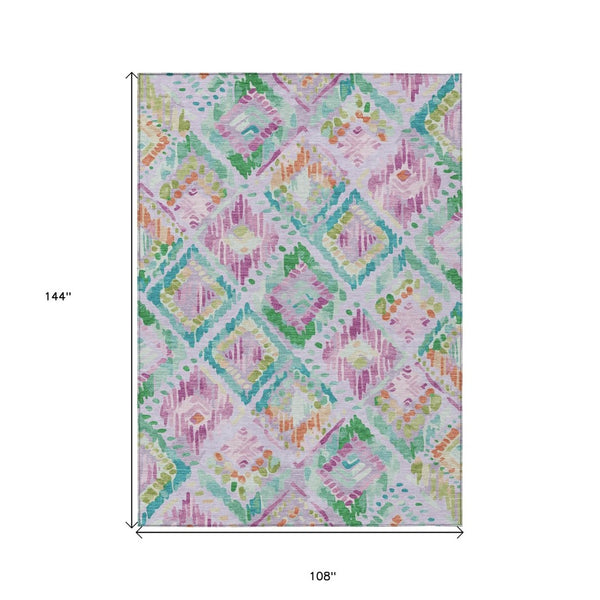 HomeRoots 9' X 12' Stylish Lavender & Purple Geometric Area Rug - Durable, Washable for Indoor & Outdoor Use 609152