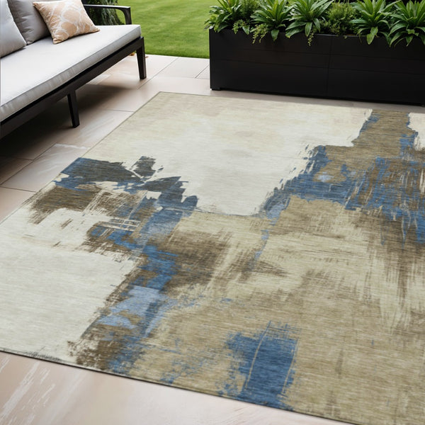 HomeRoots 5' Abstract Beige and Brown Washable Area Rug for Indoor and Outdoor Use – Durable, Modern Design 5' X 8' 609155