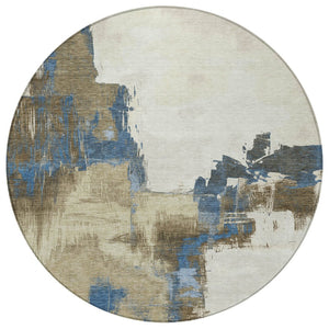 HomeRoots 5' Abstract Beige and Brown Washable Area Rug for Indoor and Outdoor Use – Durable, Modern Design 8' Round 609156